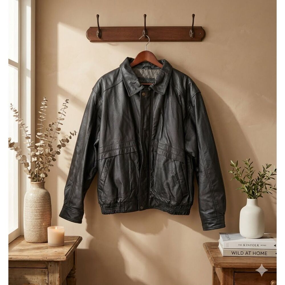 Vintage Expressions Contemporary Leather Jacket Mens L Black Moto Biker Lined